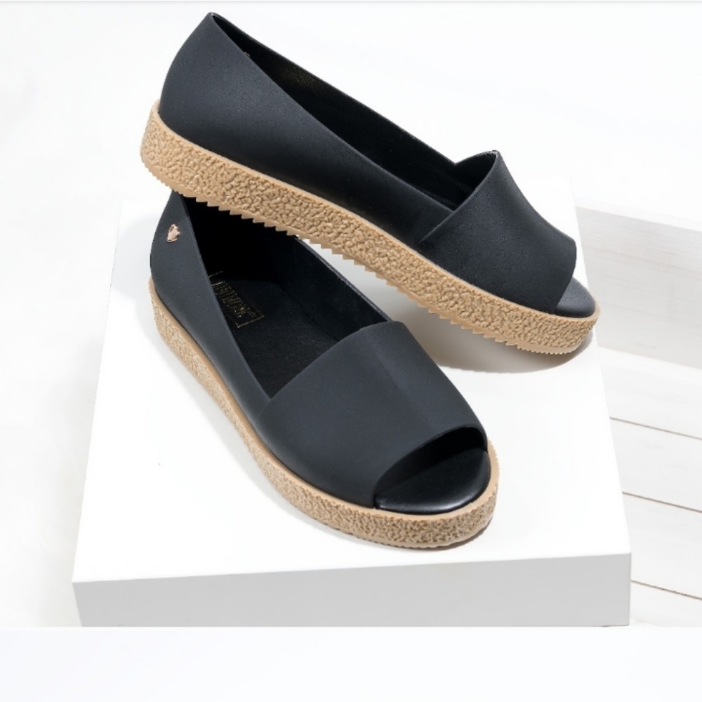 Black  Peep Toe Jelly Wedges